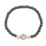 Pulseira com Medalha de São Bento e Contas em Hematita - Elástic