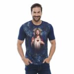 Camiseta coração de Jesus Azul.