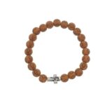 Pulseira com Medalha da Palavra Fé com Contas Cruz - Marrom