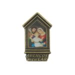 Ímã da Sagrada Família em Metal em Formato de Casa - Ouro Velho